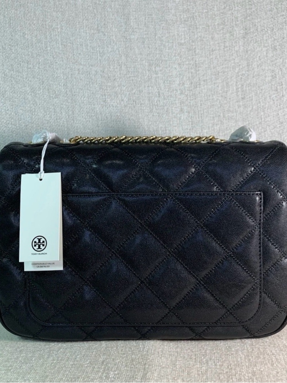 Tory Burch Black Quilted Leather Clutch with Gold Logo Medallion - Picture 8 of 9